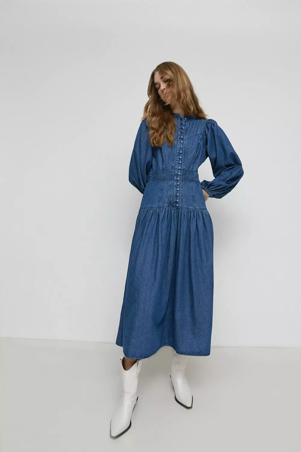 Warehouse western 2025 midi denim dress